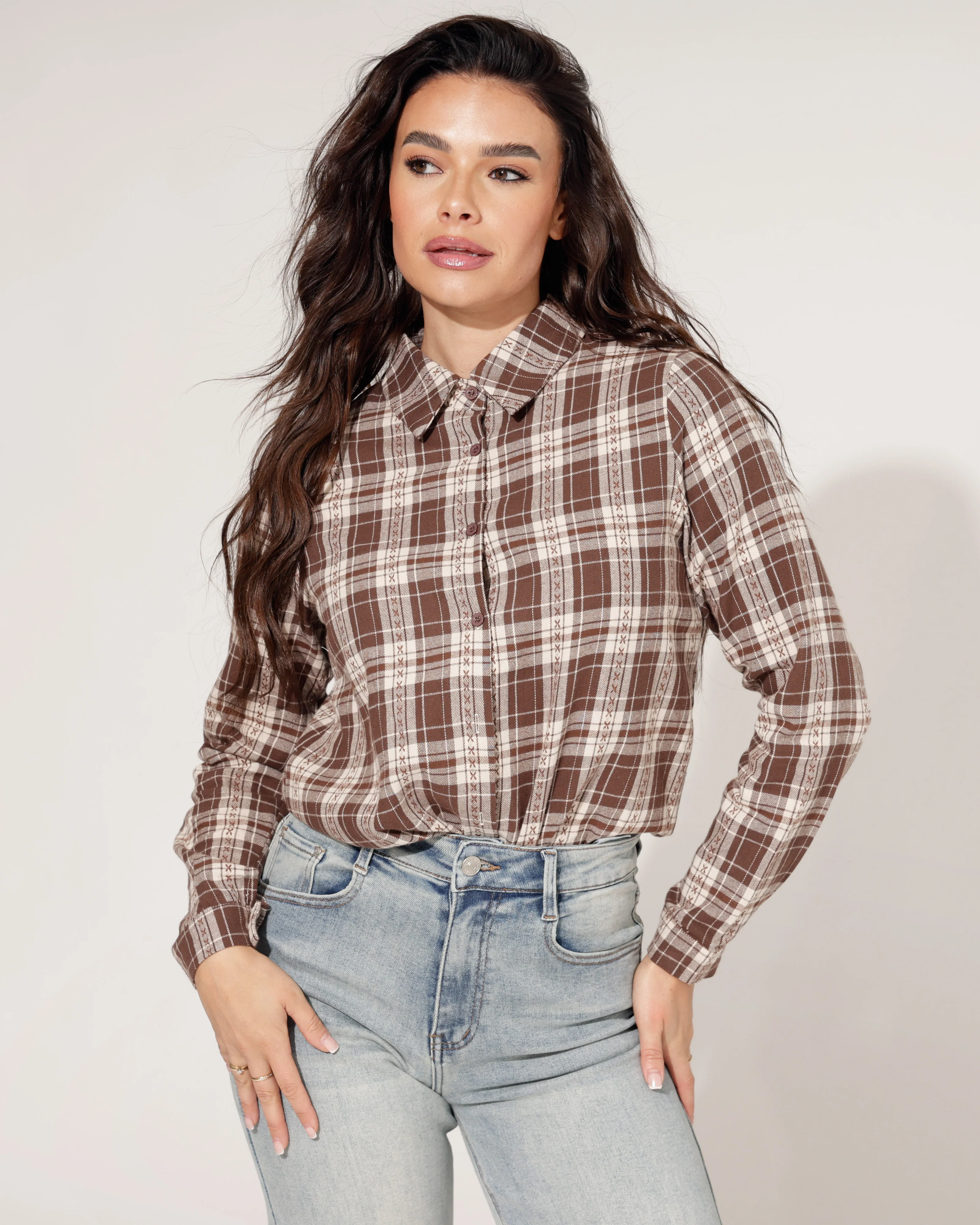 Geruite Blouse Jenna Bruin - Image 3