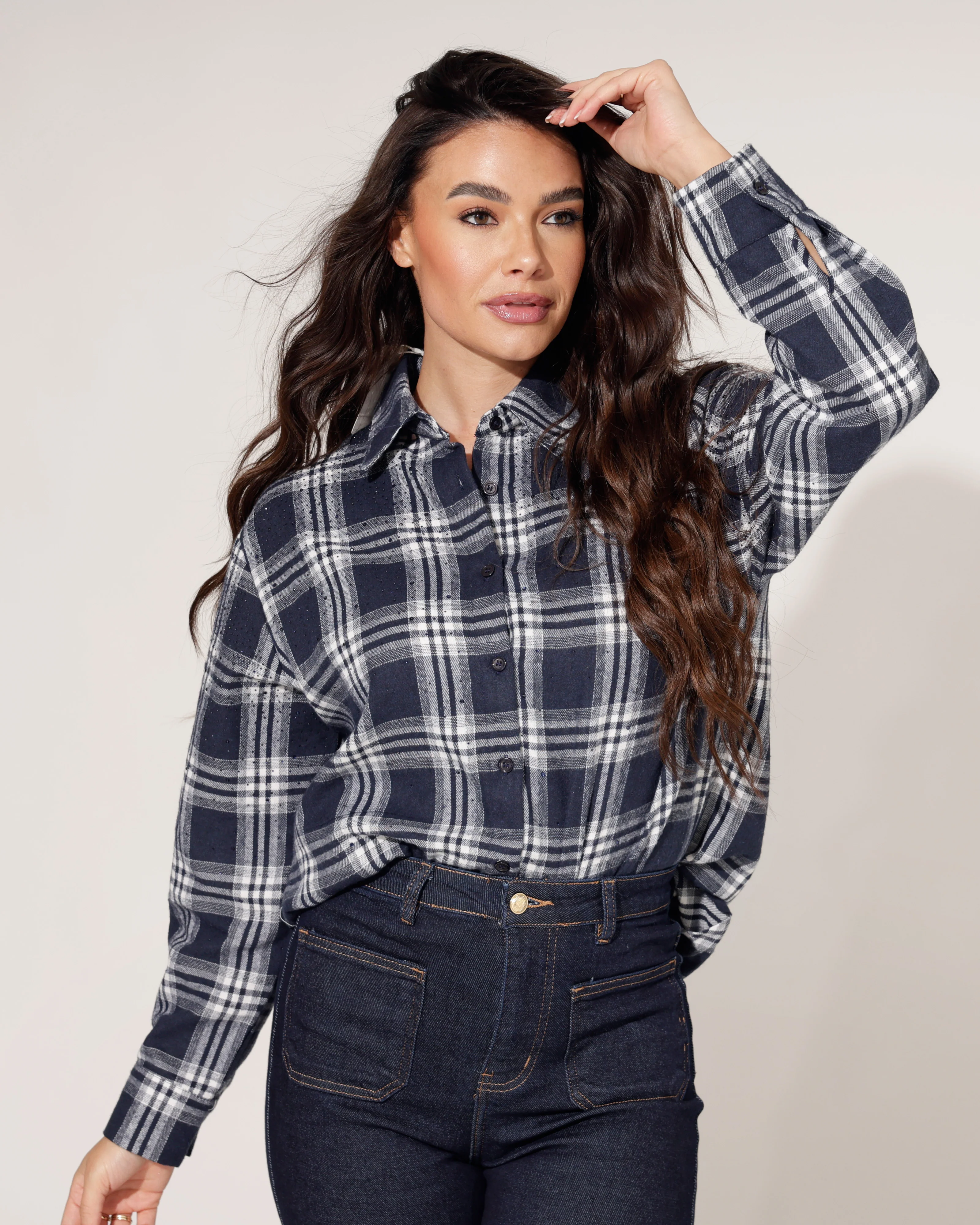 Geruite Blouse Lindey Donkerblauw - Image 3