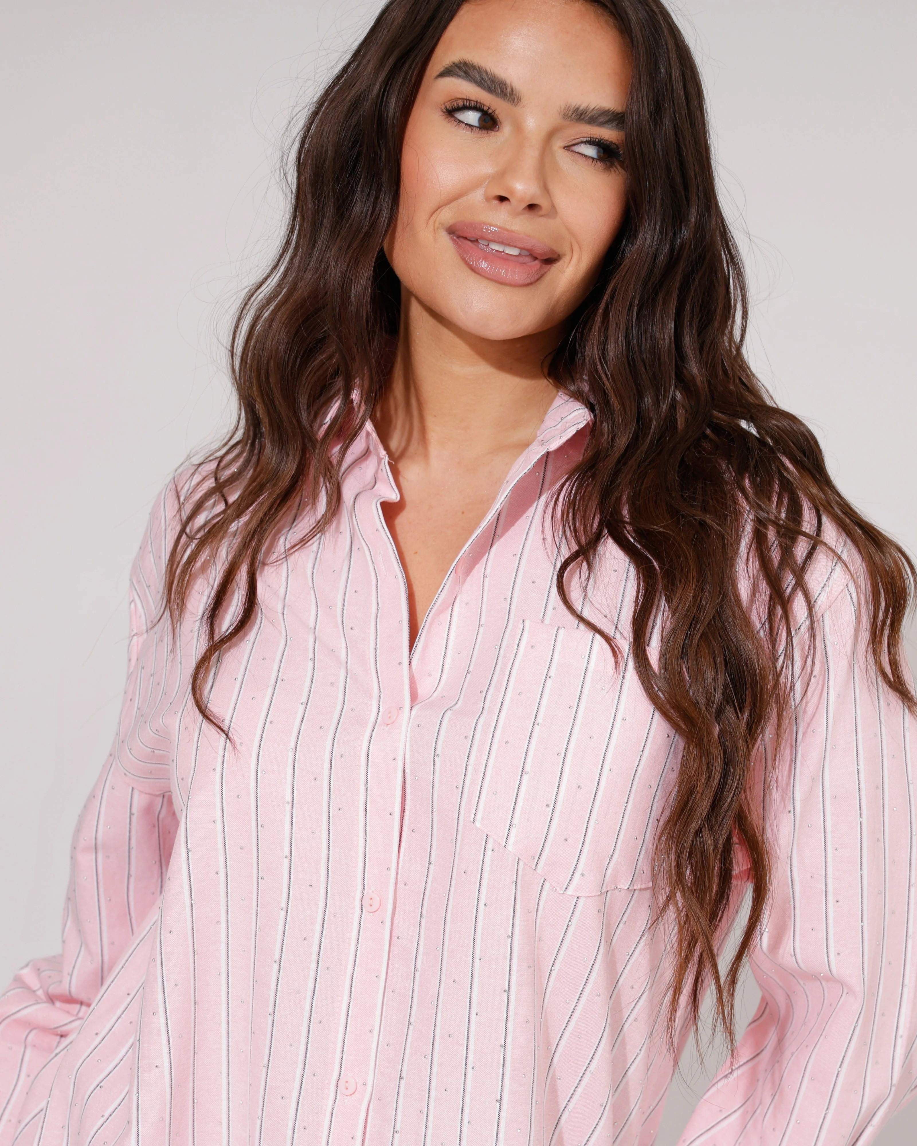 Gestreepte blouse met stras Neleya Roze - Image 4